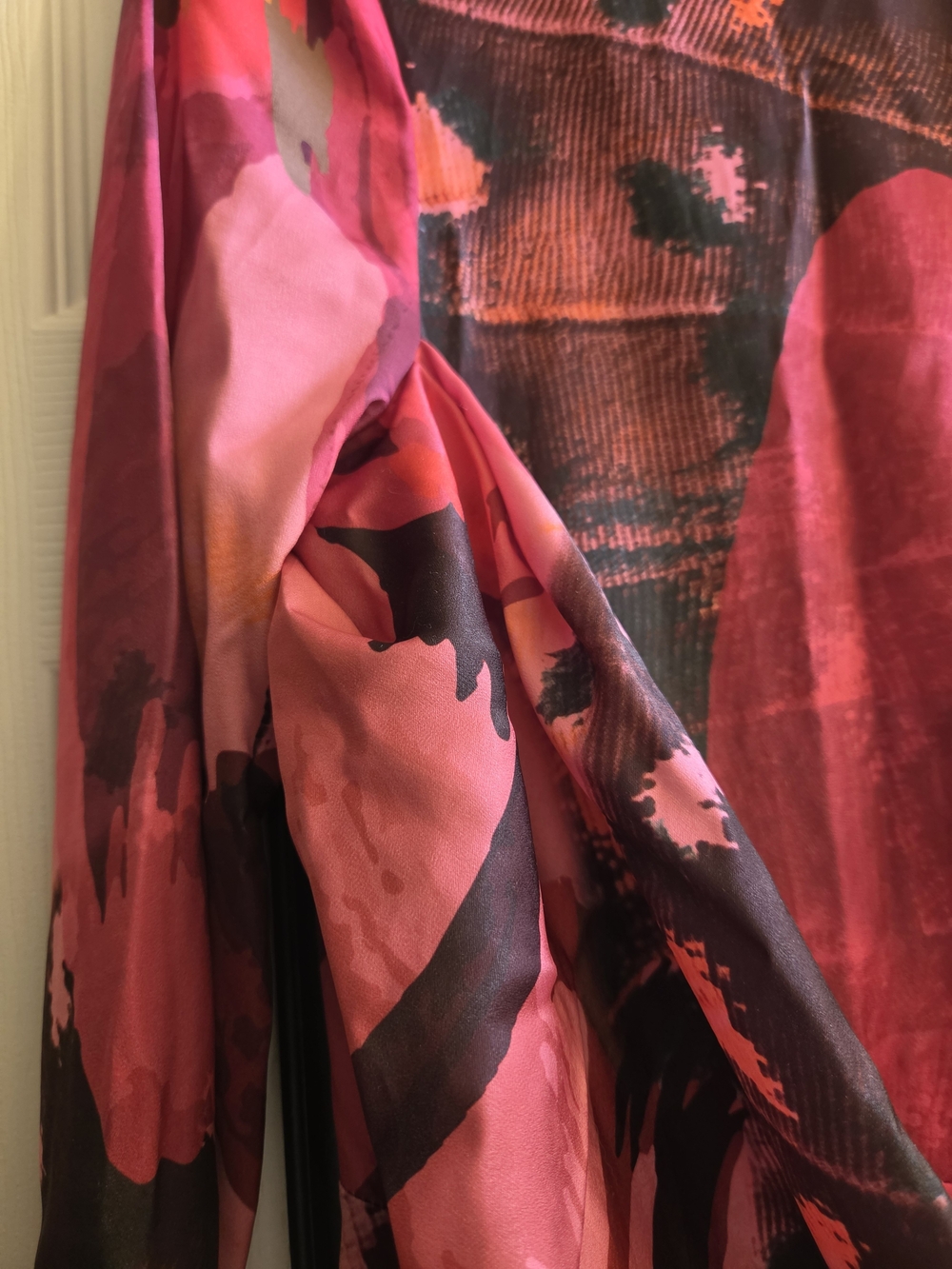 ASOS Red and Pink Abstract Long Sleeve Draped Maxi Dress - Picture 4 of 8